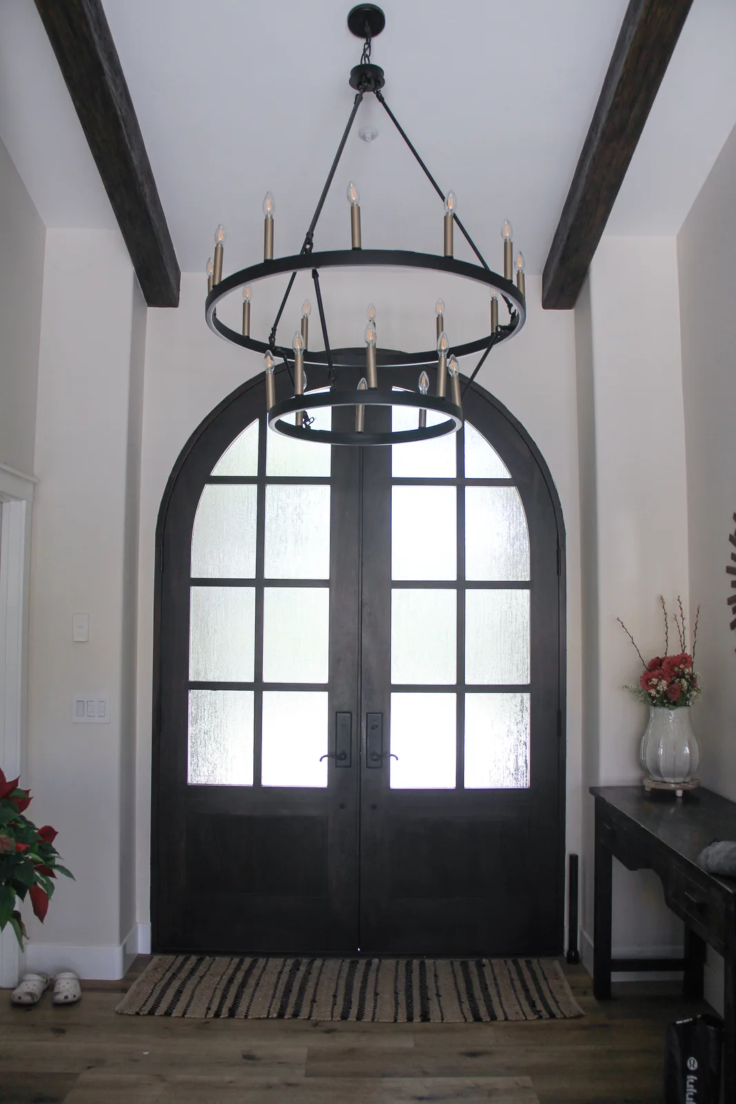 Interior view of a custom arched entry door